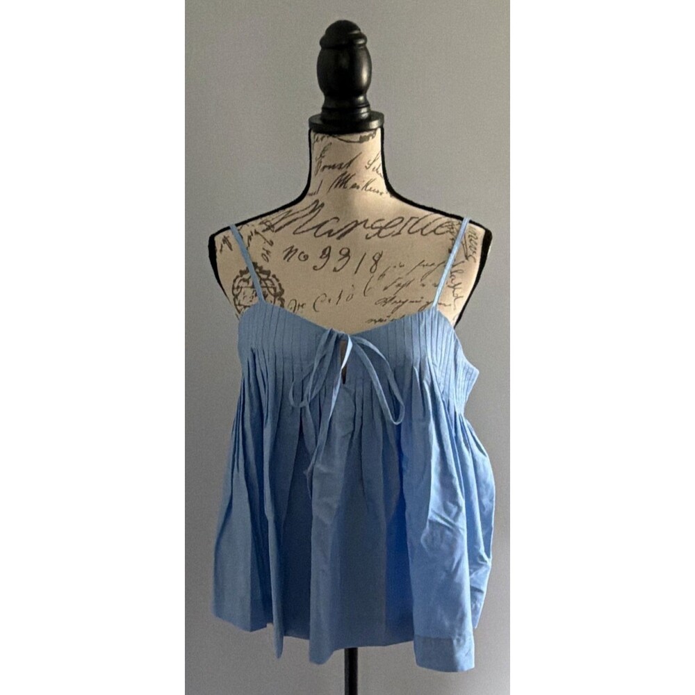 Women’s Blue Spaghetti Strap Neck Tie Front Pleated Camisole Top Size M NWT A12